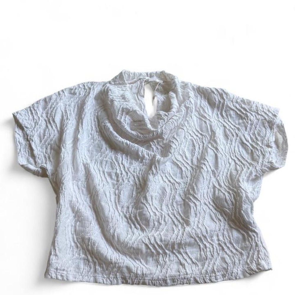 Anthro White Textured Cowl Neck Blouse - Size S